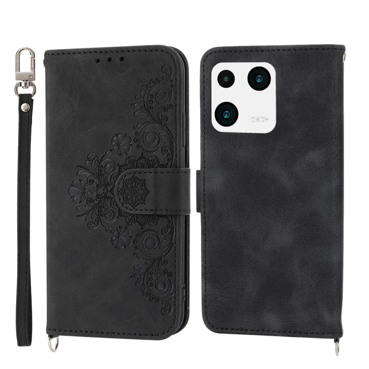 For Xiaomi 13 Skin-feel Flowers Embossed Wallet Leather Phone Case