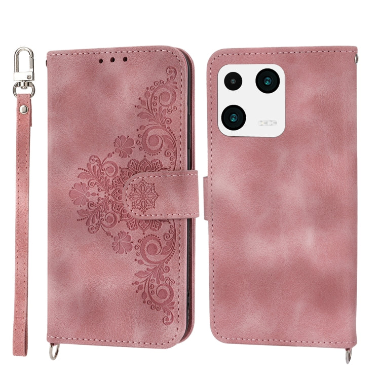 For Xiaomi 13 Skin-feel Flowers Embossed Wallet Leather Phone Case