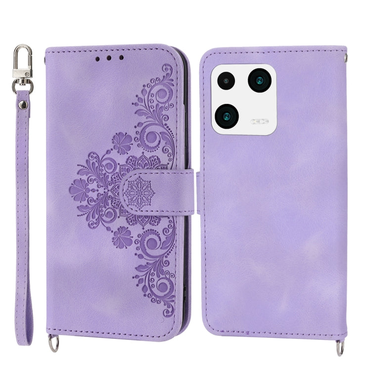 For Xiaomi 13 Skin-feel Flowers Embossed Wallet Leather Phone Case