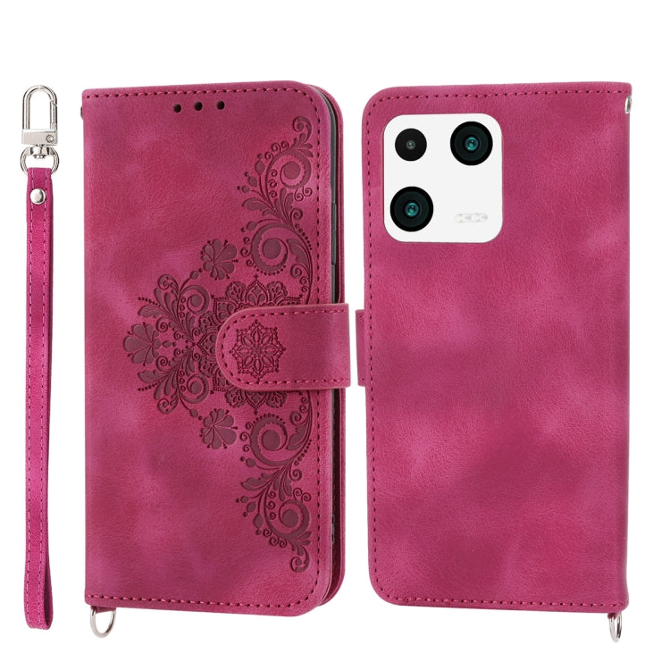 For Xiaomi 13 Skin-feel Flowers Embossed Wallet Leather Phone Case