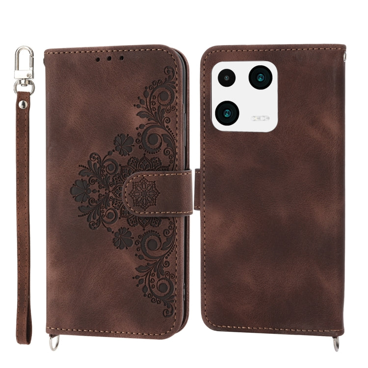 For Xiaomi 13 Skin-feel Flowers Embossed Wallet Leather Phone Case