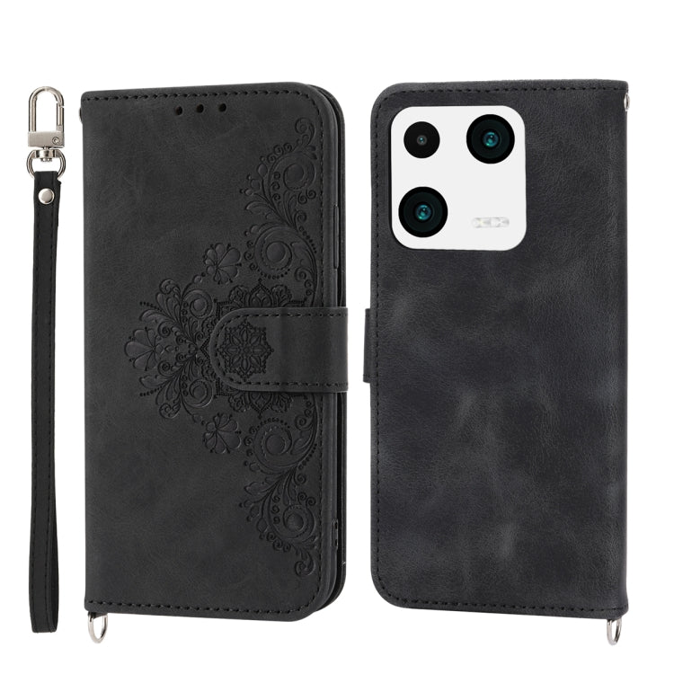 For Xiaomi 13 Pro Skin-feel Flowers Embossed Wallet Leather Phone Case