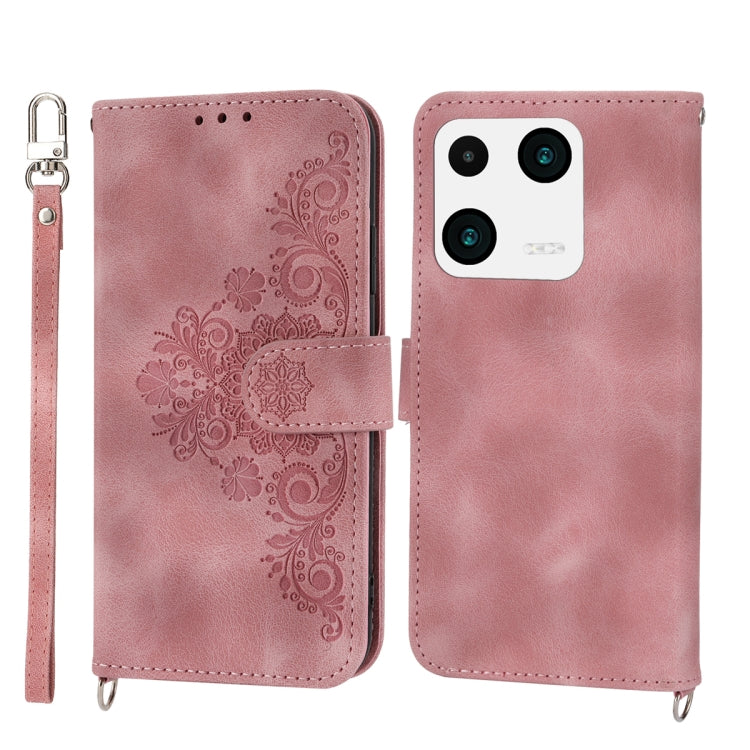 For Xiaomi 13 Pro Skin-feel Flowers Embossed Wallet Leather Phone Case