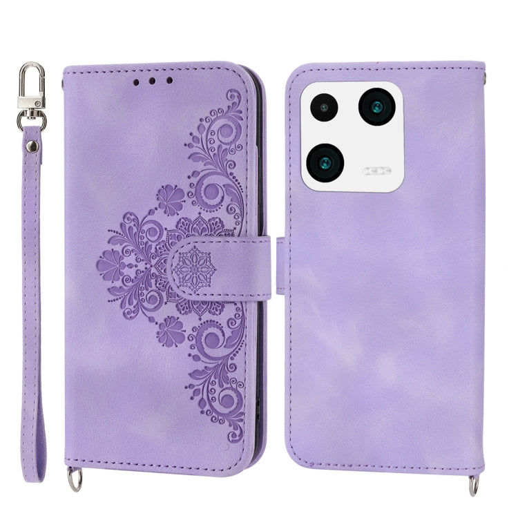 For Xiaomi 13 Pro Skin-feel Flowers Embossed Wallet Leather Phone Case