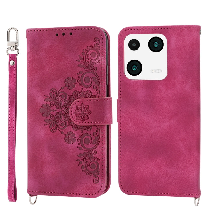 For Xiaomi 13 Pro Skin-feel Flowers Embossed Wallet Leather Phone Case