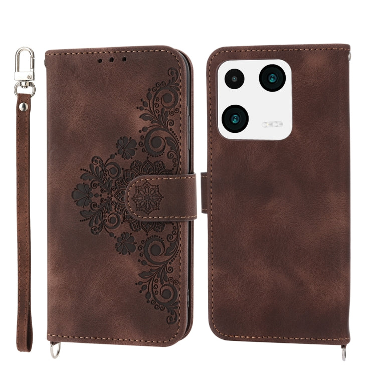 For Xiaomi 13 Pro Skin-feel Flowers Embossed Wallet Leather Phone Case