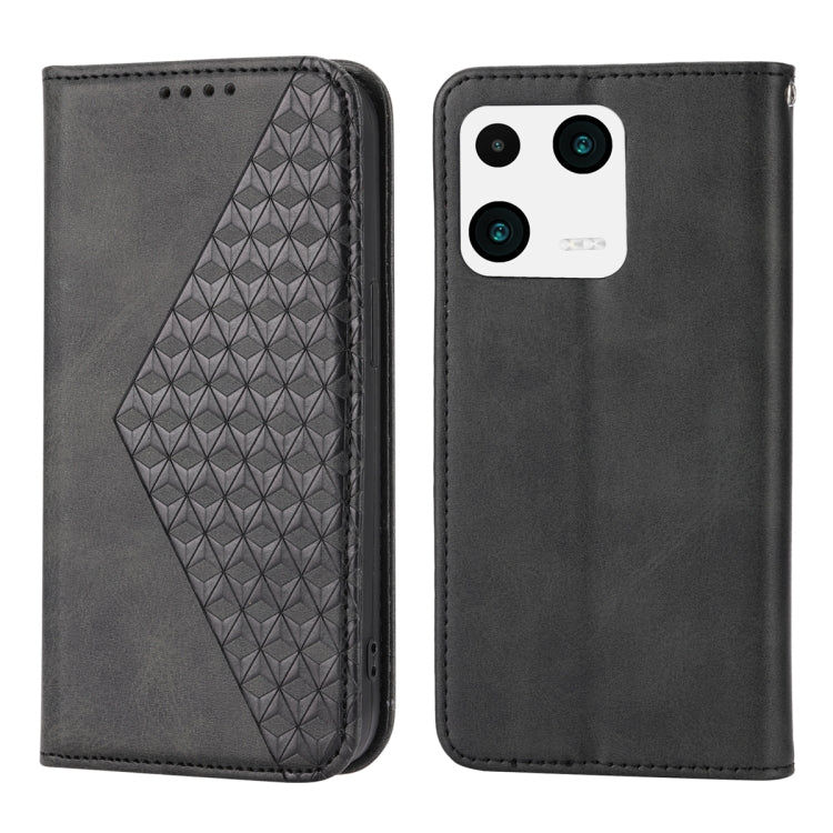 For Xiaomi 13 Cubic Grid Calf Texture Magnetic Leather Phone Case