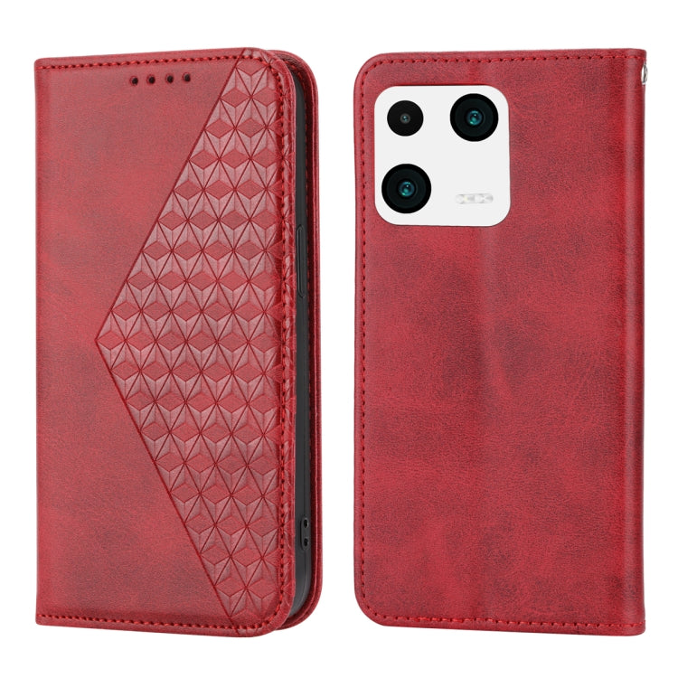 For Xiaomi 13 Cubic Grid Calf Texture Magnetic Leather Phone Case