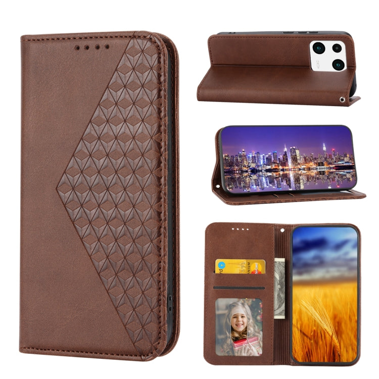 For Xiaomi 13 Cubic Grid Calf Texture Magnetic Leather Phone Case