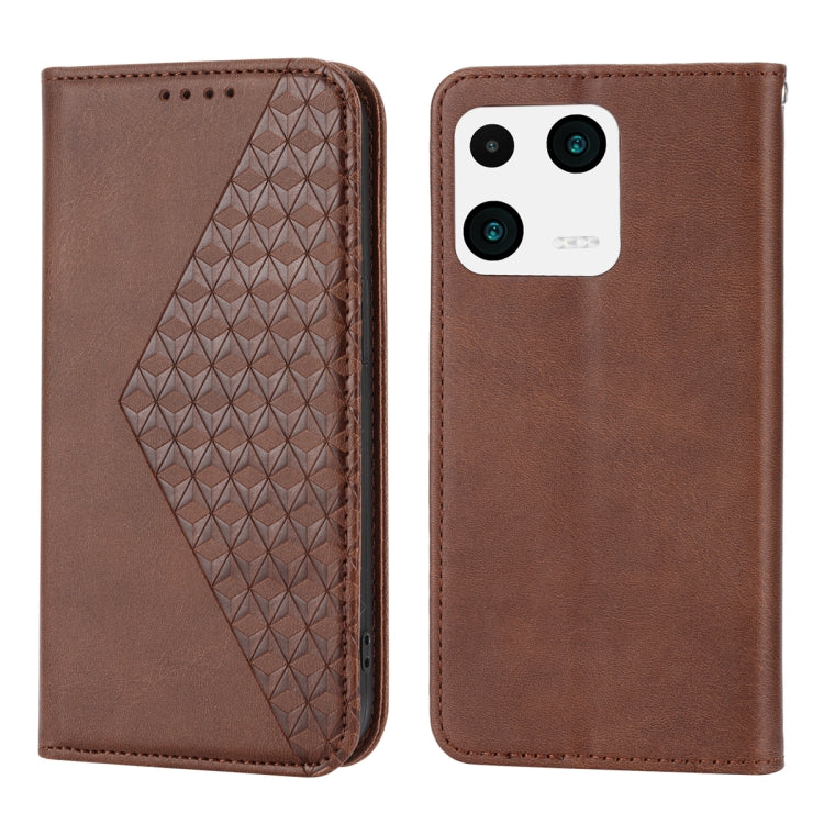 For Xiaomi 13 Cubic Grid Calf Texture Magnetic Leather Phone Case