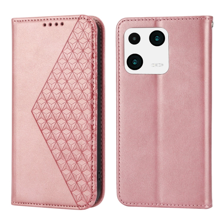 For Xiaomi 13 Cubic Grid Calf Texture Magnetic Leather Phone Case