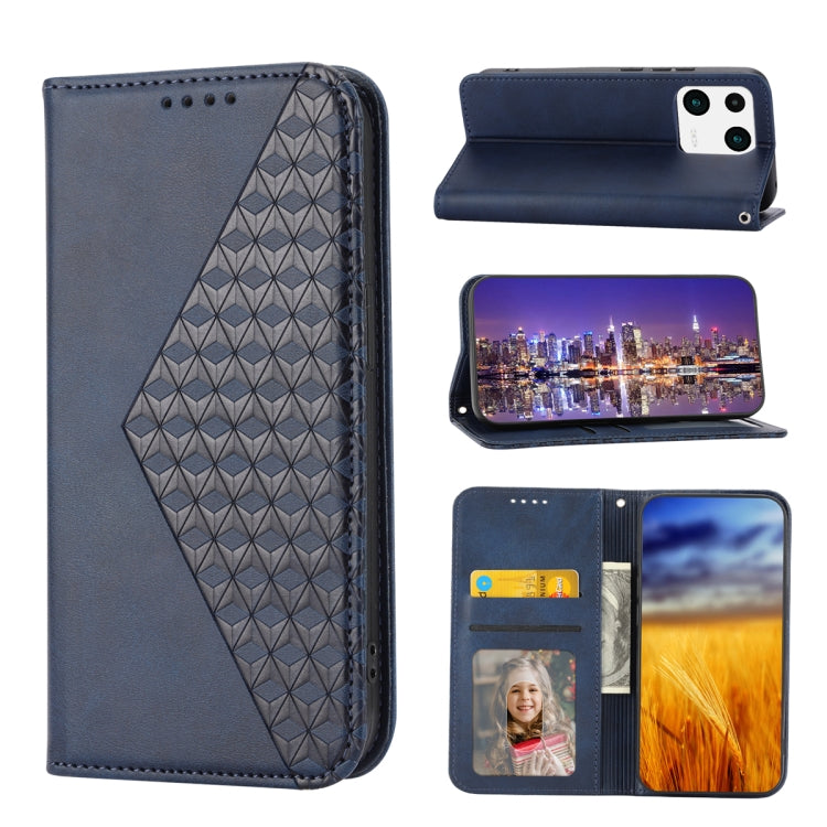 For Xiaomi 13 Cubic Grid Calf Texture Magnetic Leather Phone Case