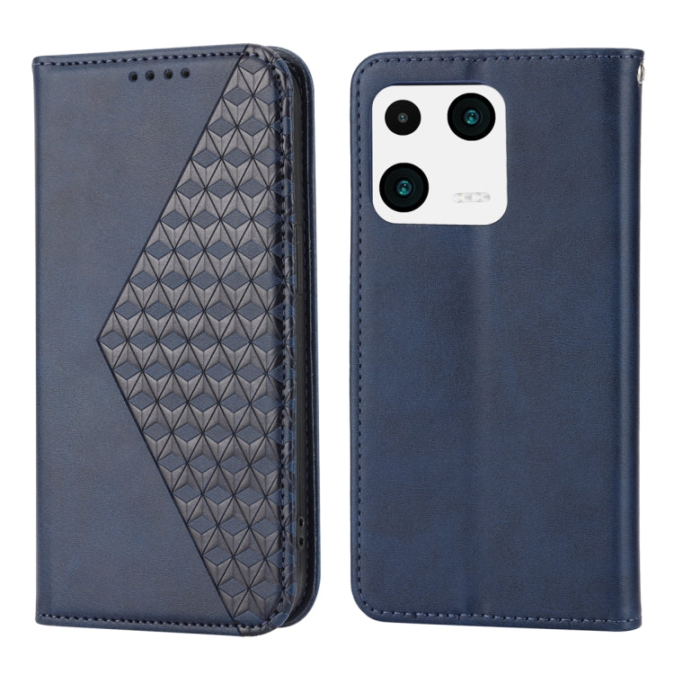 For Xiaomi 13 Cubic Grid Calf Texture Magnetic Leather Phone Case