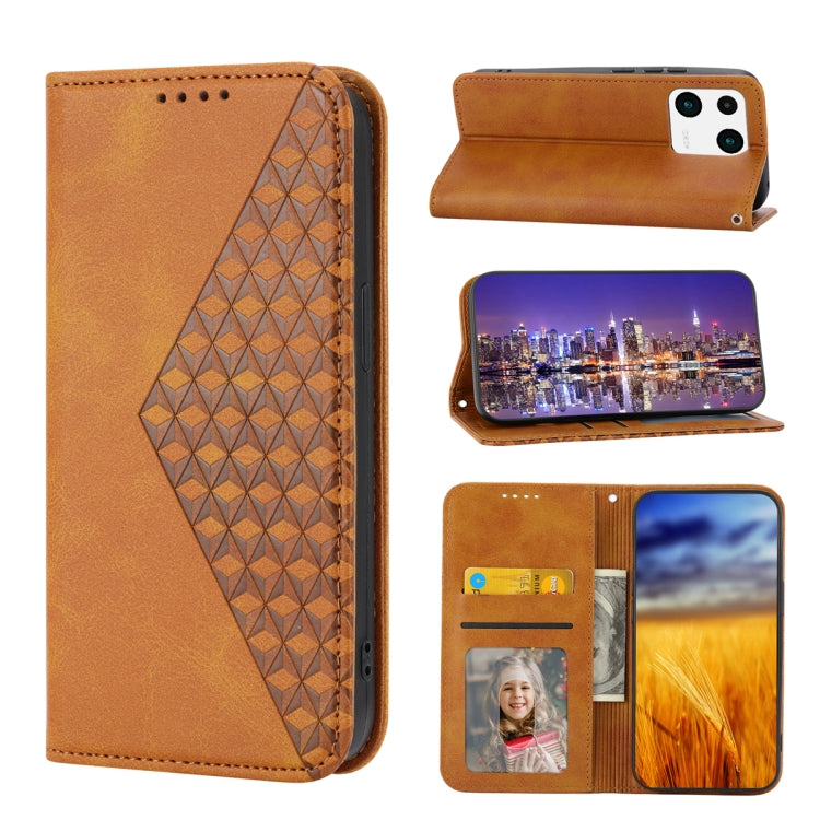 For Xiaomi 13 Cubic Grid Calf Texture Magnetic Leather Phone Case