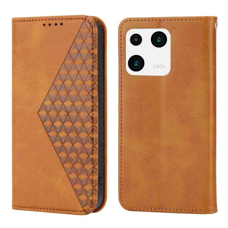 For Xiaomi 13 Cubic Grid Calf Texture Magnetic Leather Phone Case
