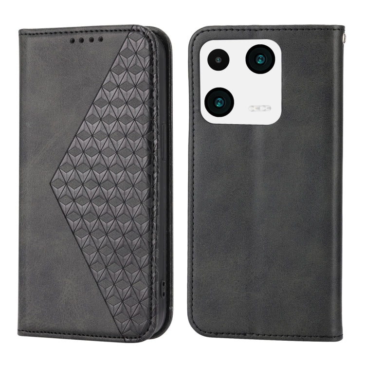 For Xiaomi 13 Pro Cubic Grid Calf Texture Magnetic Leather Phone Case