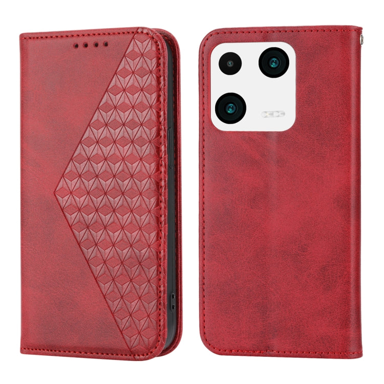For Xiaomi 13 Pro Cubic Grid Calf Texture Magnetic Leather Phone Case