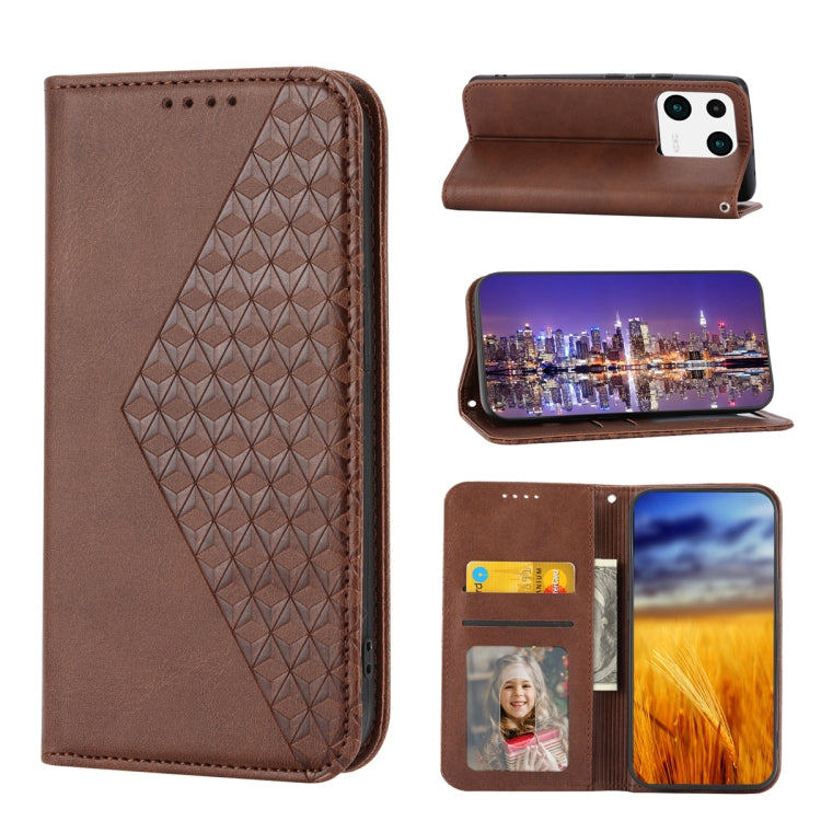 For Xiaomi 13 Pro Cubic Grid Calf Texture Magnetic Leather Phone Case