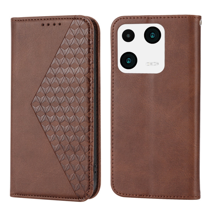 For Xiaomi 13 Pro Cubic Grid Calf Texture Magnetic Leather Phone Case