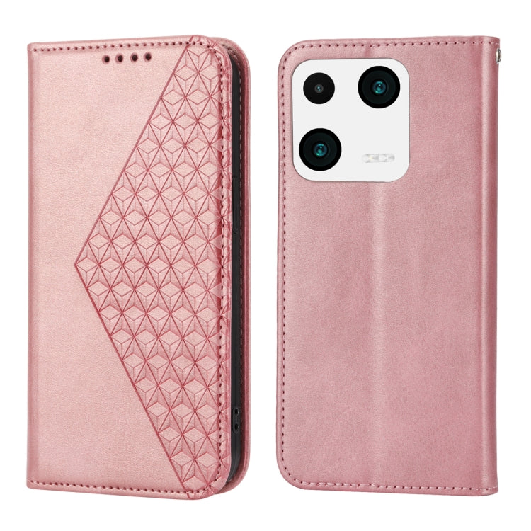 For Xiaomi 13 Pro Cubic Grid Calf Texture Magnetic Leather Phone Case