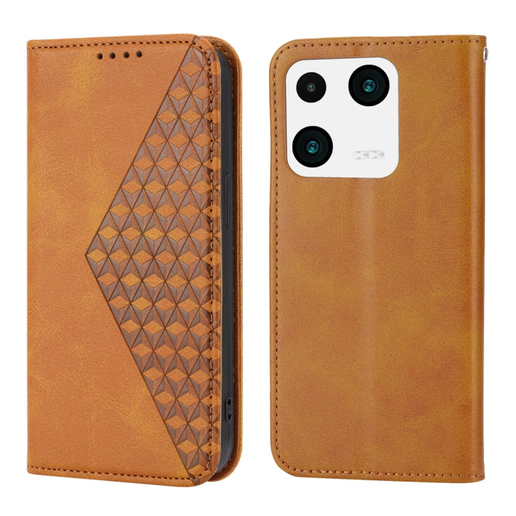 For Xiaomi 13 Pro Cubic Grid Calf Texture Magnetic Leather Phone Case