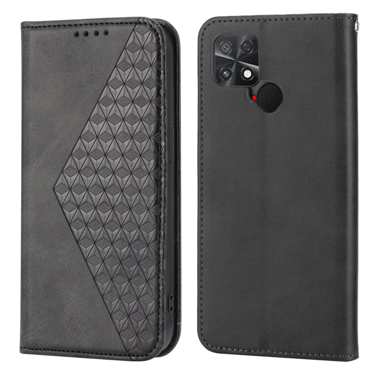 For Xiaomi Poco C40 Cubic Grid Calf Texture Magnetic Leather Phone Case
