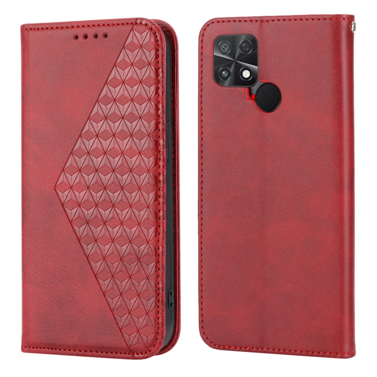 For Xiaomi Poco C40 Cubic Grid Calf Texture Magnetic Leather Phone Case
