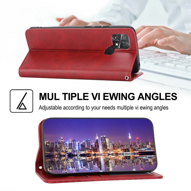 For Xiaomi Poco C40 Cubic Grid Calf Texture Magnetic Leather Phone Case