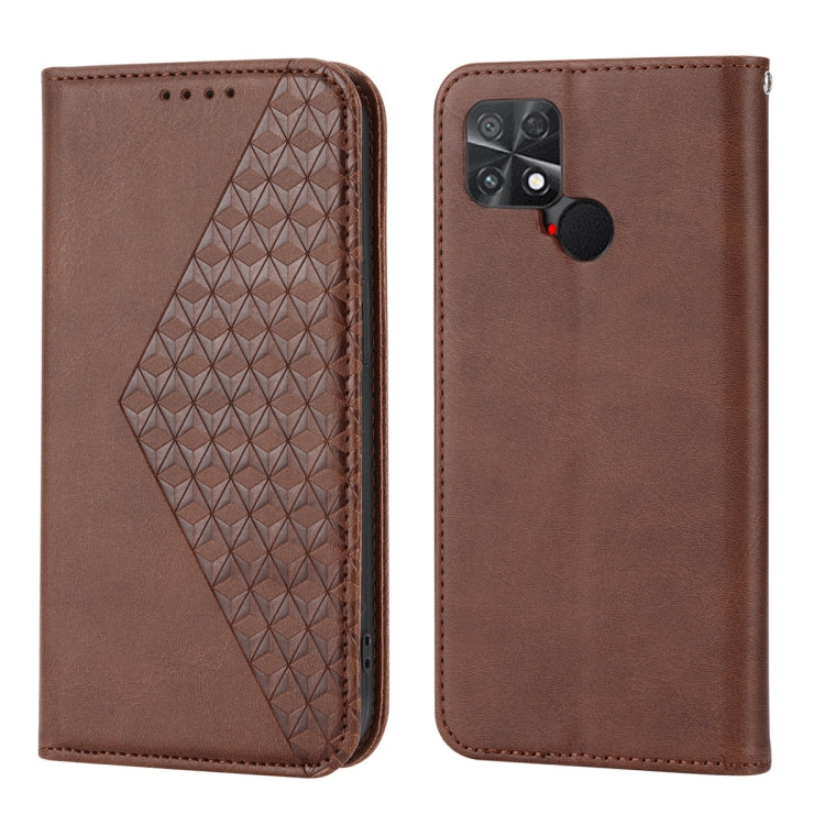 For Xiaomi Poco C40 Cubic Grid Calf Texture Magnetic Leather Phone Case