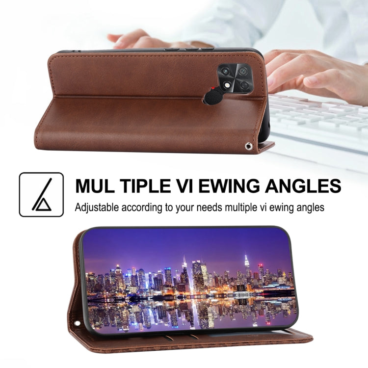 For Xiaomi Poco C40 Cubic Grid Calf Texture Magnetic Leather Phone Case