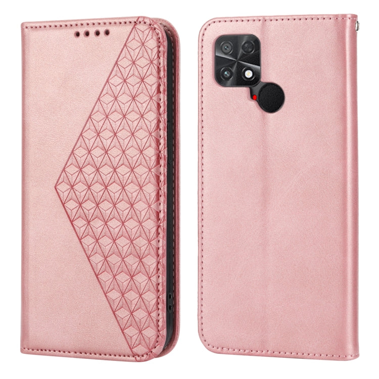 For Xiaomi Poco C40 Cubic Grid Calf Texture Magnetic Leather Phone Case