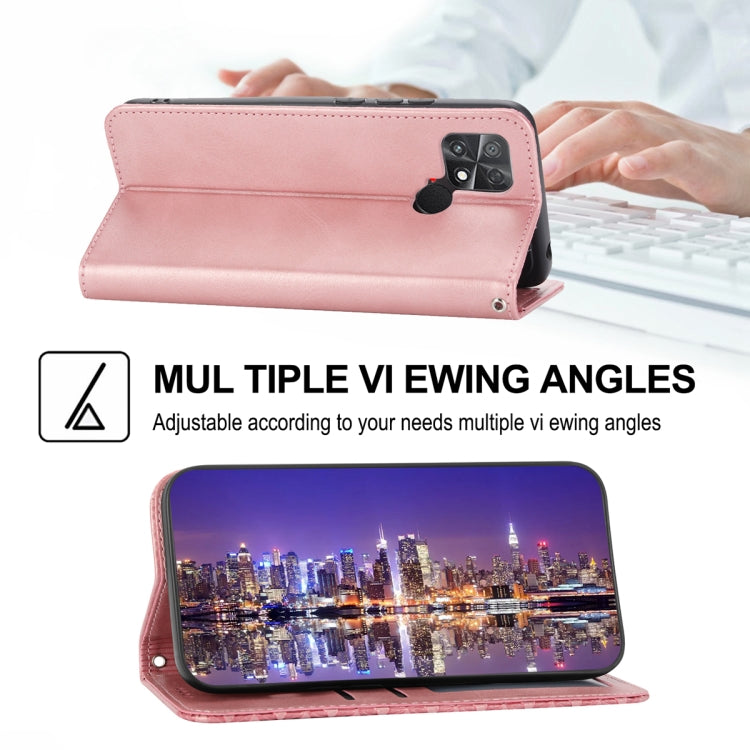 For Xiaomi Poco C40 Cubic Grid Calf Texture Magnetic Leather Phone Case