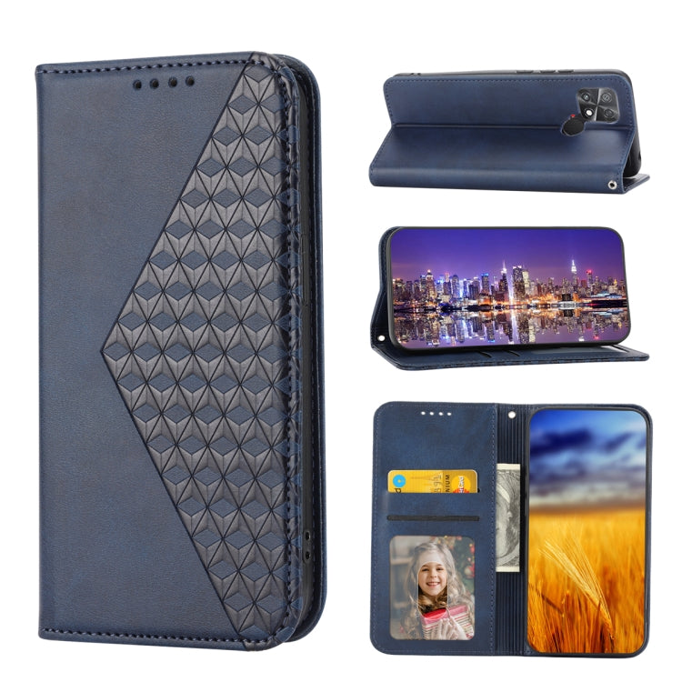 For Xiaomi Poco C40 Cubic Grid Calf Texture Magnetic Leather Phone Case