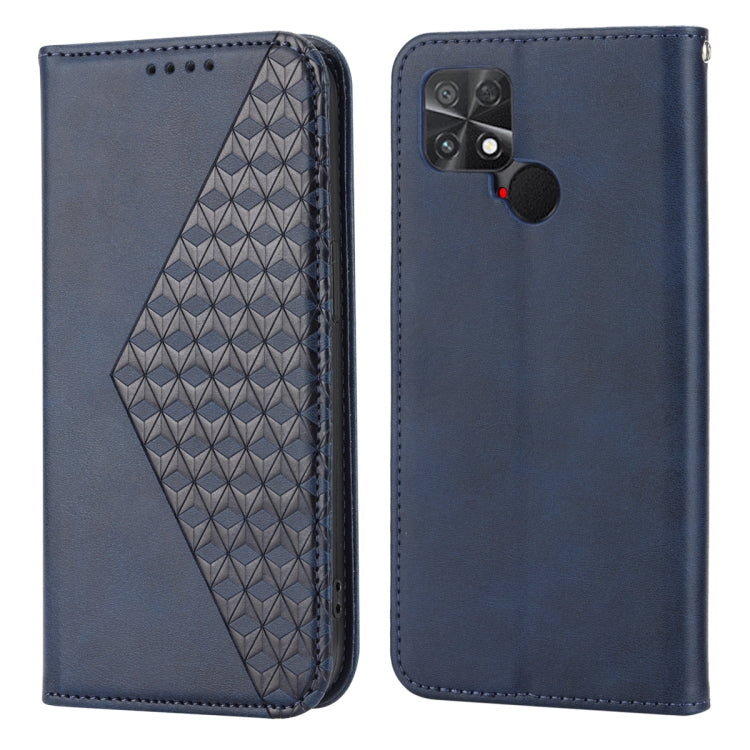 For Xiaomi Poco C40 Cubic Grid Calf Texture Magnetic Leather Phone Case