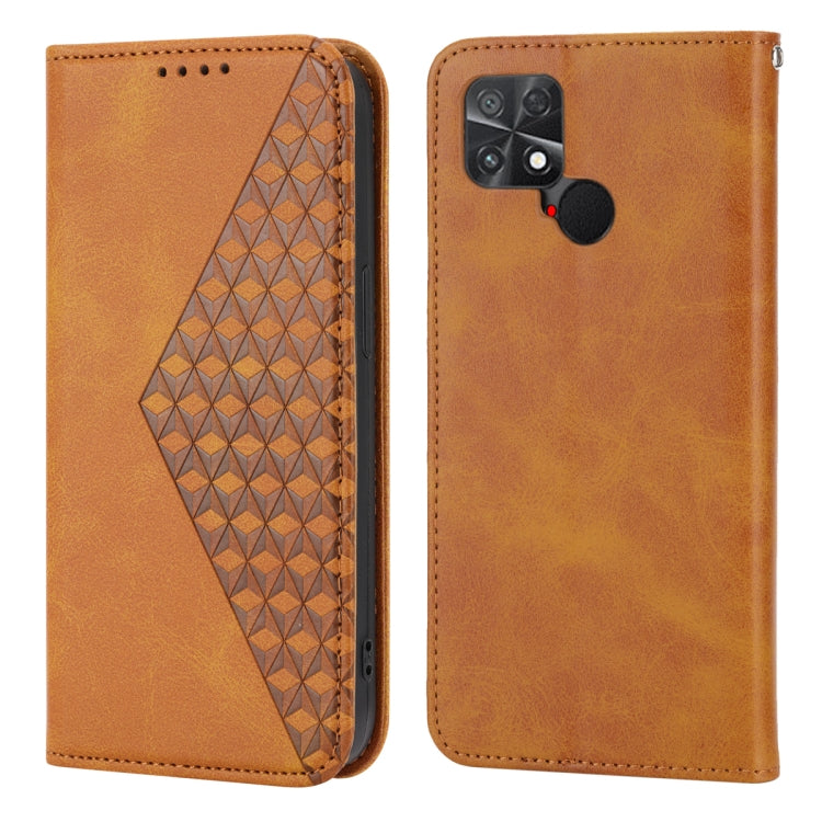 For Xiaomi Poco C40 Cubic Grid Calf Texture Magnetic Leather Phone Case