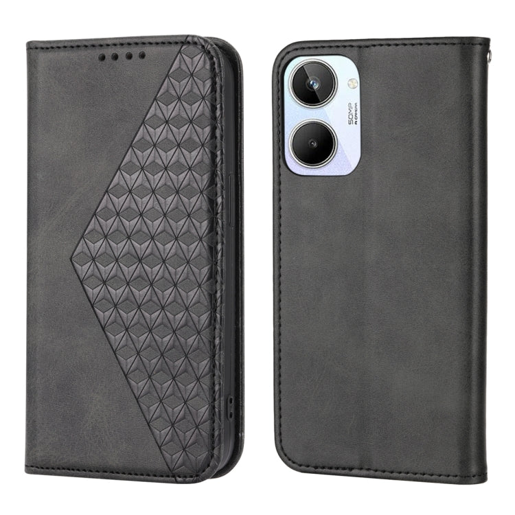 For Realme 10 4G Cubic Grid Calf Texture Magnetic Leather Phone Case