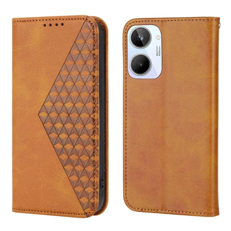 For Realme 10 4G Cubic Grid Calf Texture Magnetic Leather Phone Case