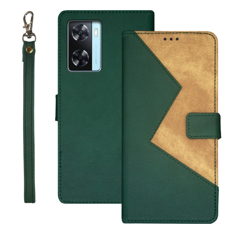 For OPPO A77s idewei Two-color Splicing Leather Phone Case