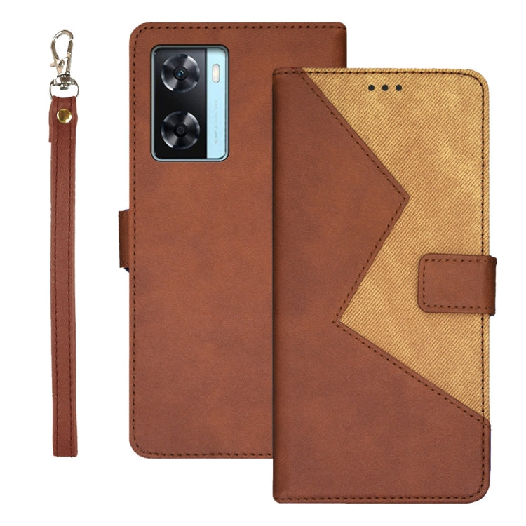 For OPPO A77s idewei Two-color Splicing Leather Phone Case