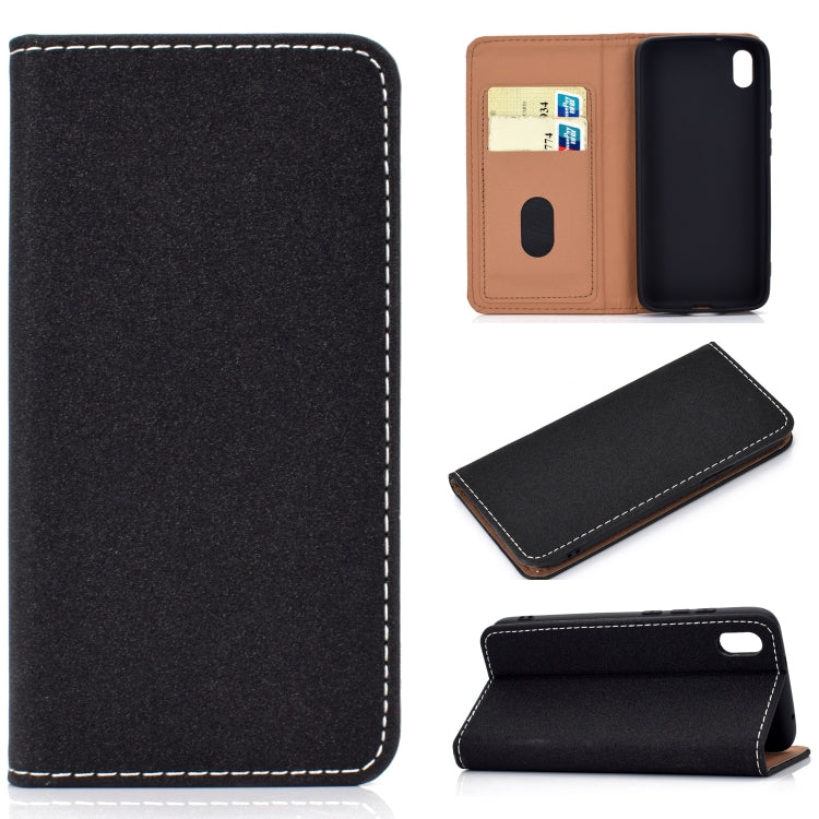 For Xiaomi Redmi 7A Solid Color Frosted Magnetic Horizontal Flip Leather Case with Card Slots & Holder