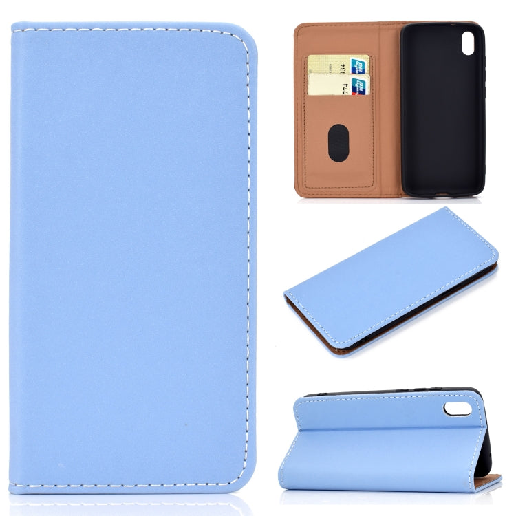 For Xiaomi Redmi 7A Solid Color Frosted Magnetic Horizontal Flip Leather Case with Card Slots & Holder