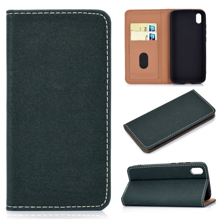 For Xiaomi Redmi 7A Solid Color Frosted Magnetic Horizontal Flip Leather Case with Card Slots & Holder