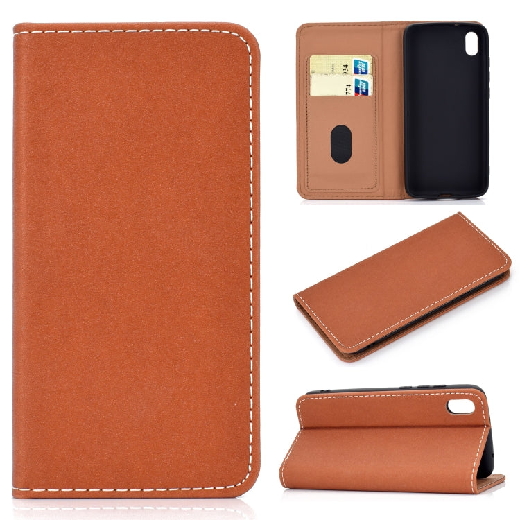 For Xiaomi Redmi 7A Solid Color Frosted Magnetic Horizontal Flip Leather Case with Card Slots & Holder