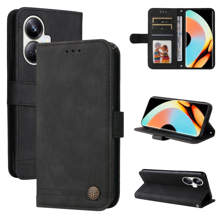 For Realme 10 Pro+ 5G Skin Feel Life Tree Metal Button Leather Phone Case