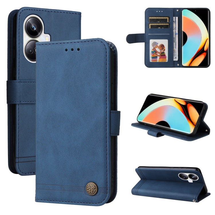 For Realme 10 Pro+ 5G Skin Feel Life Tree Metal Button Leather Phone Case