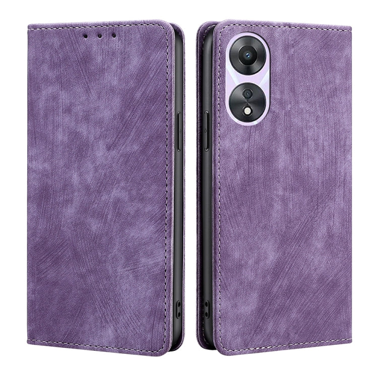 For OPPO A58 5G RFID Anti-theft Brush Magnetic Leather Phone Case