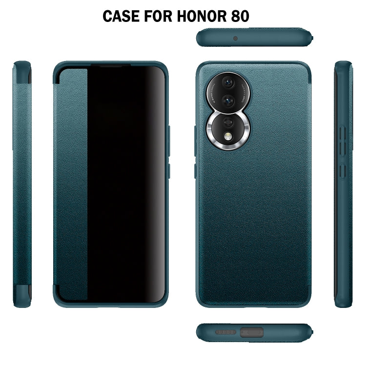 For Honor 80 Magnetic Side Window View Leather Smart Phone Case