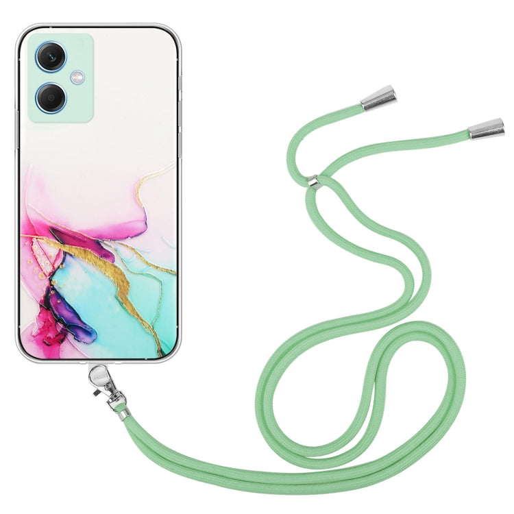 For Xiaomi Redmi Note 12 China Hollow Marble Pattern TPU Shockproof Phone Case with Neck Strap Rope