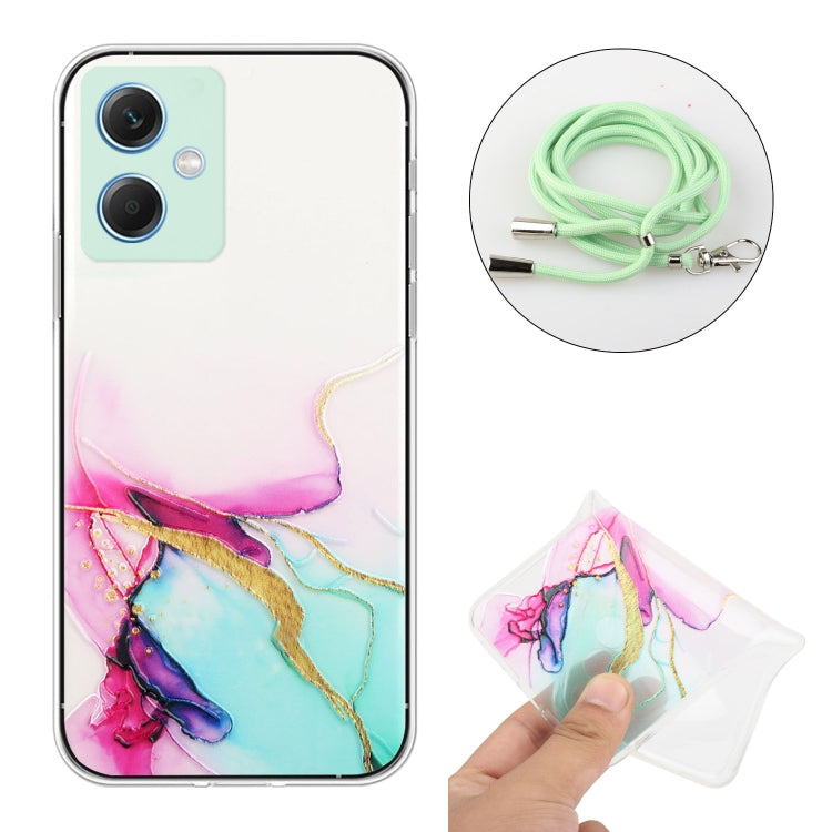 For Xiaomi Redmi Note 12 China Hollow Marble Pattern TPU Shockproof Phone Case with Neck Strap Rope