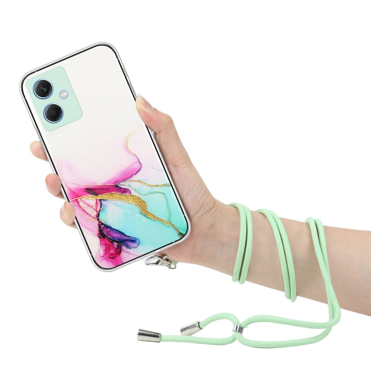 For Xiaomi Redmi Note 12 China Hollow Marble Pattern TPU Shockproof Phone Case with Neck Strap Rope